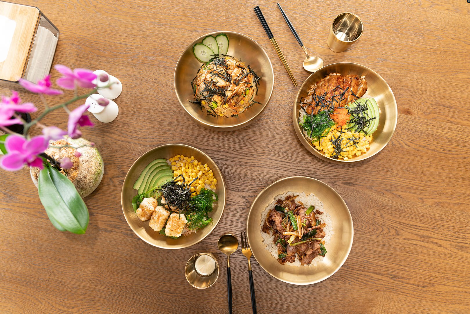 Restaurant interior with water view